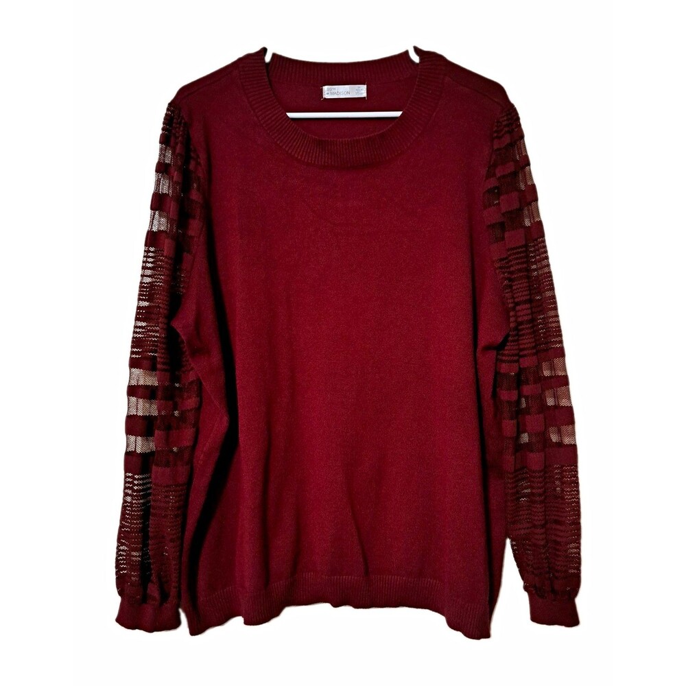 89th + Madison Womens Burgundy Knit Crew Neck Pullover Sweater Stretch 2X Plus